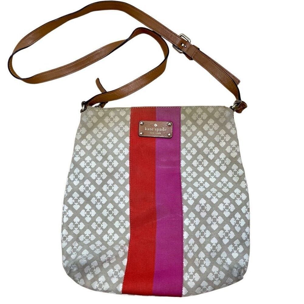 Kate Spade Classic Spade Canvas Beige Leather Crossbody Shoulder Bag‎ WKRU150